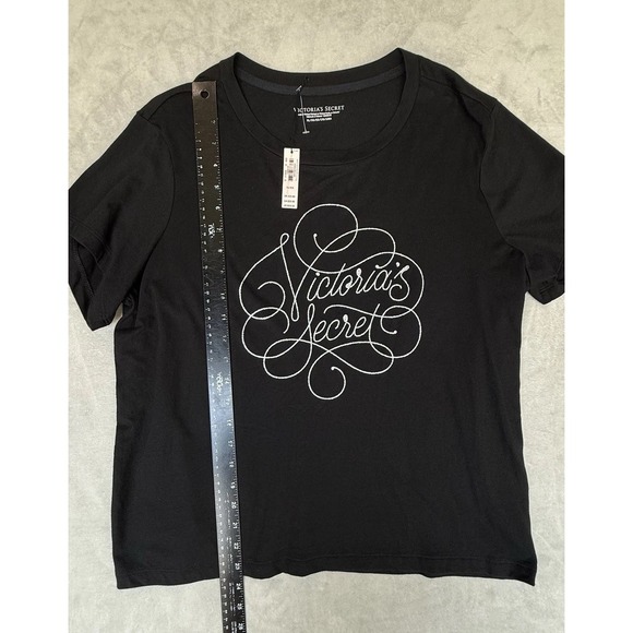 Victoria's Secret T Shirt Womens Large Black Glitter Font Glam Sexy Romantic NWT - Picture 4 of 7